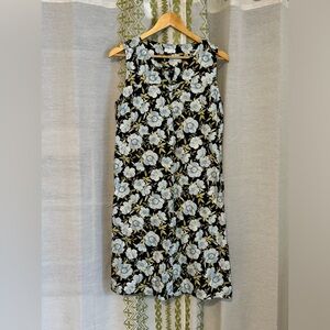 J. Jill Love 100% Linen Floral Sleeveless Midi Dress Boho Beach Tropical Blue M
